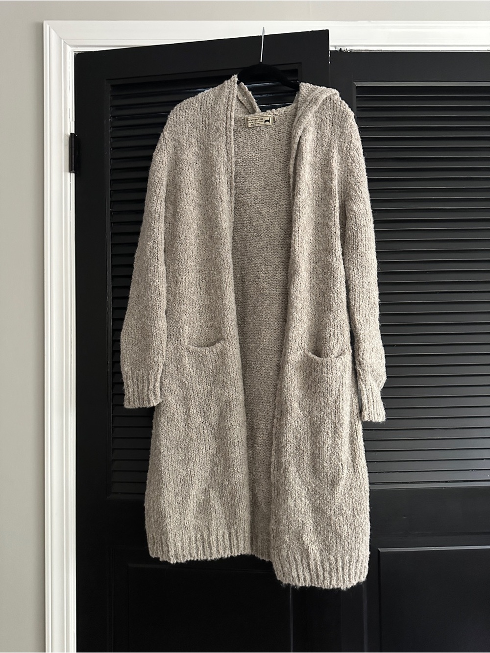 Cozy Hooded Open-Front Long Cardigan Sweater - Light Taupe